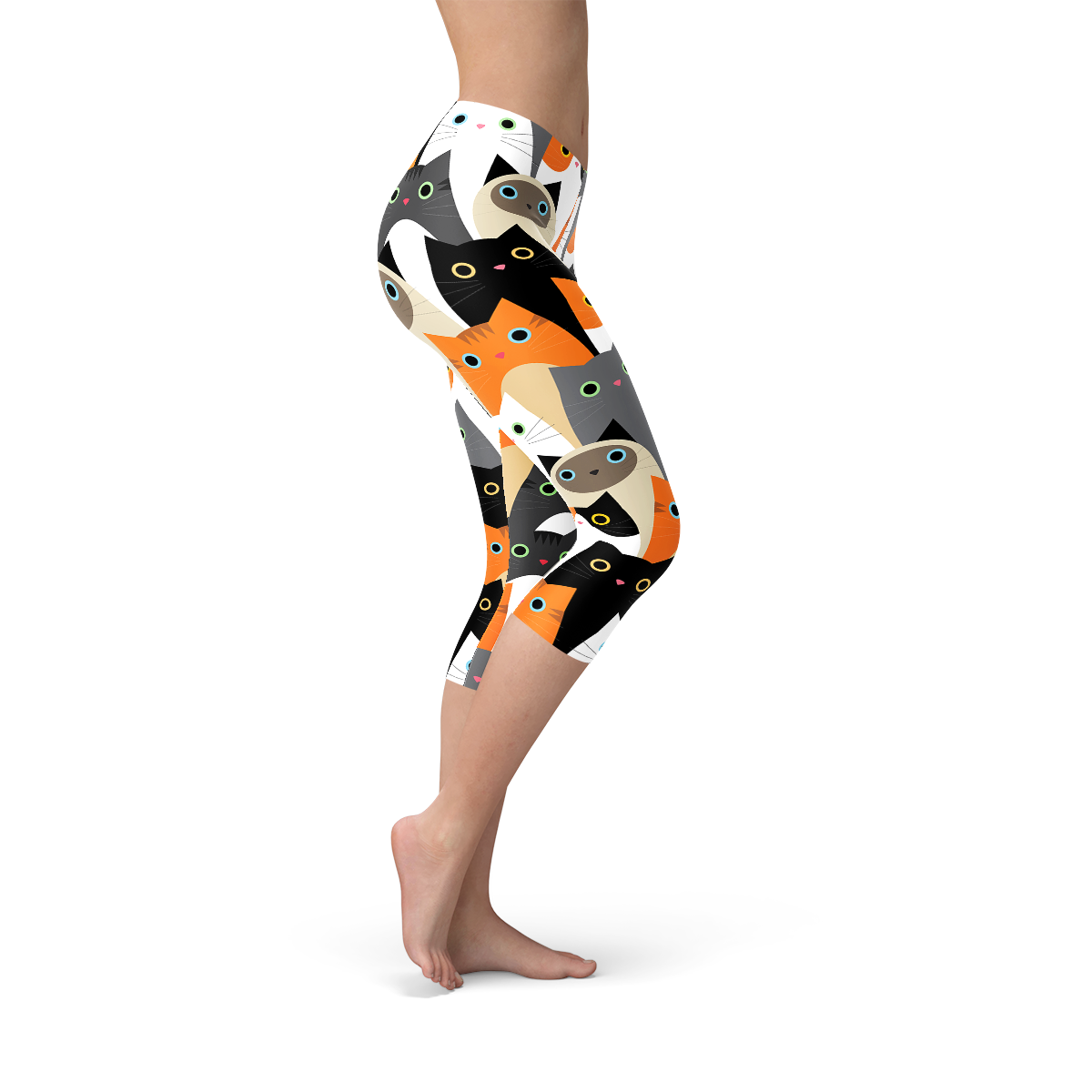 Womens All Over Print Cats Capri Leggings by Maroon Sooty