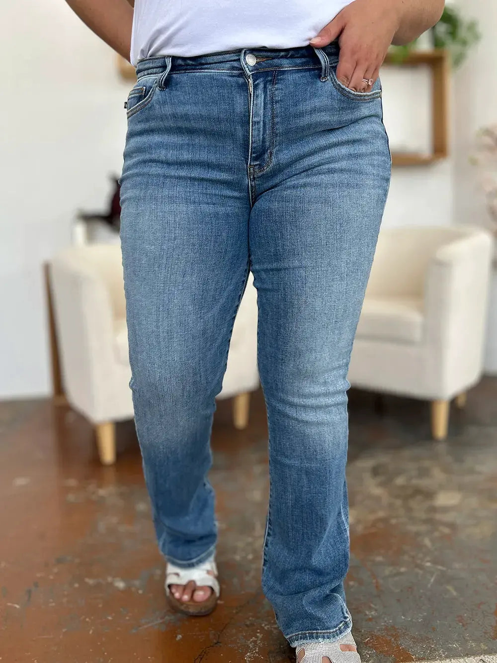 Judy Blue Full Size Mid-Rise Waist Straight Jeans by Judy Blue