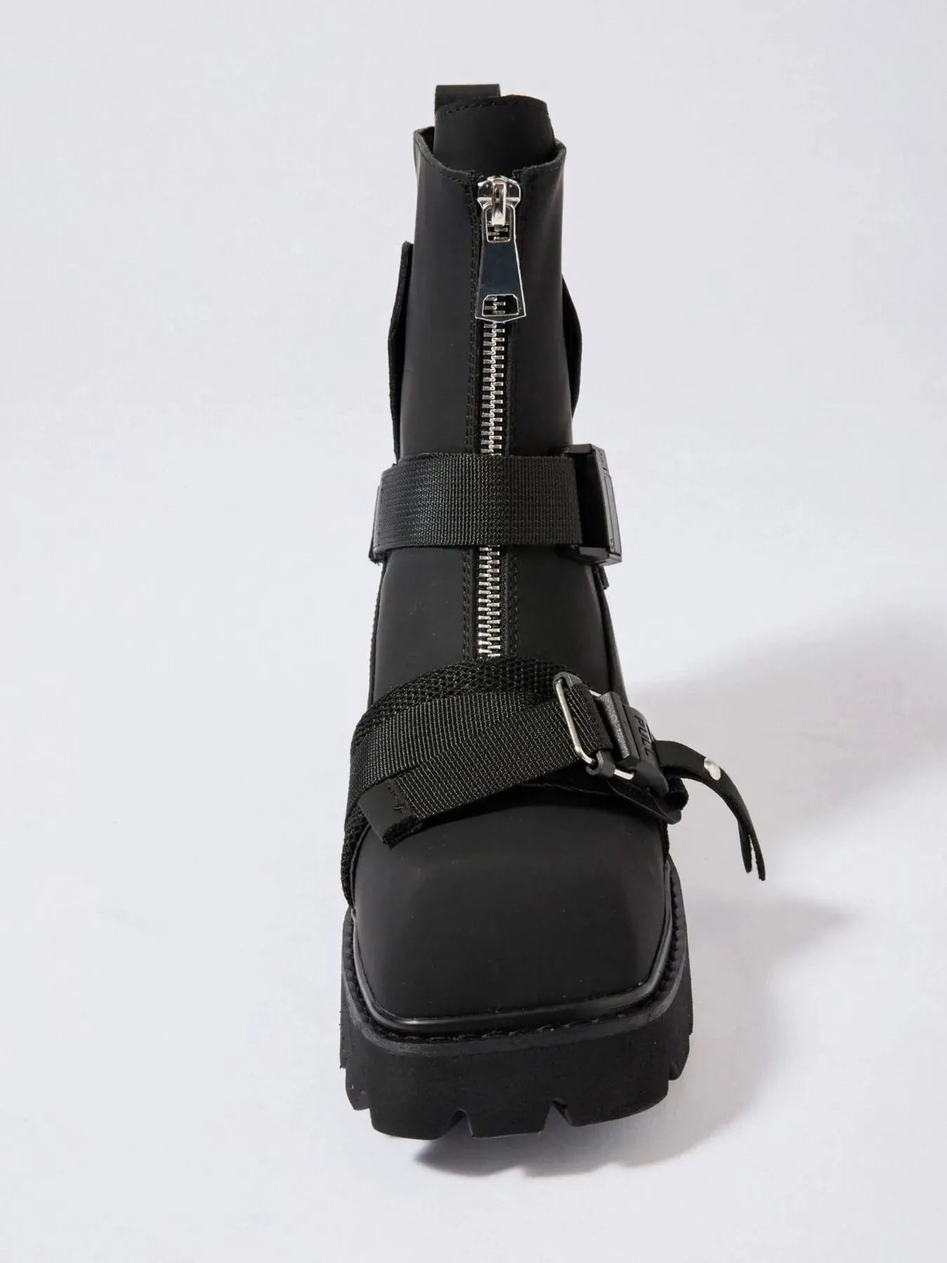 Chunky Platform Boots with Buckle Straps and Front Zip by Partner Label