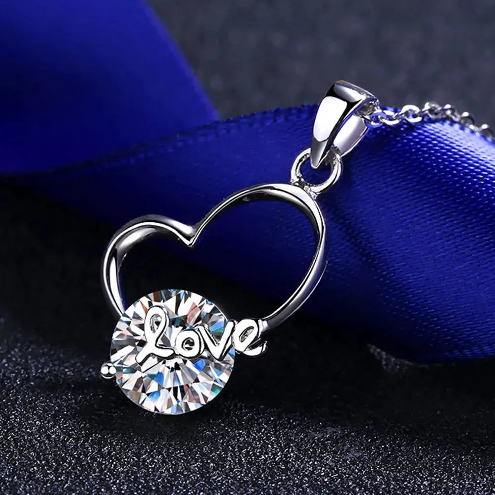 2 Carat Moissanite Heart 925 Sterling Silver Necklace by Partner Label