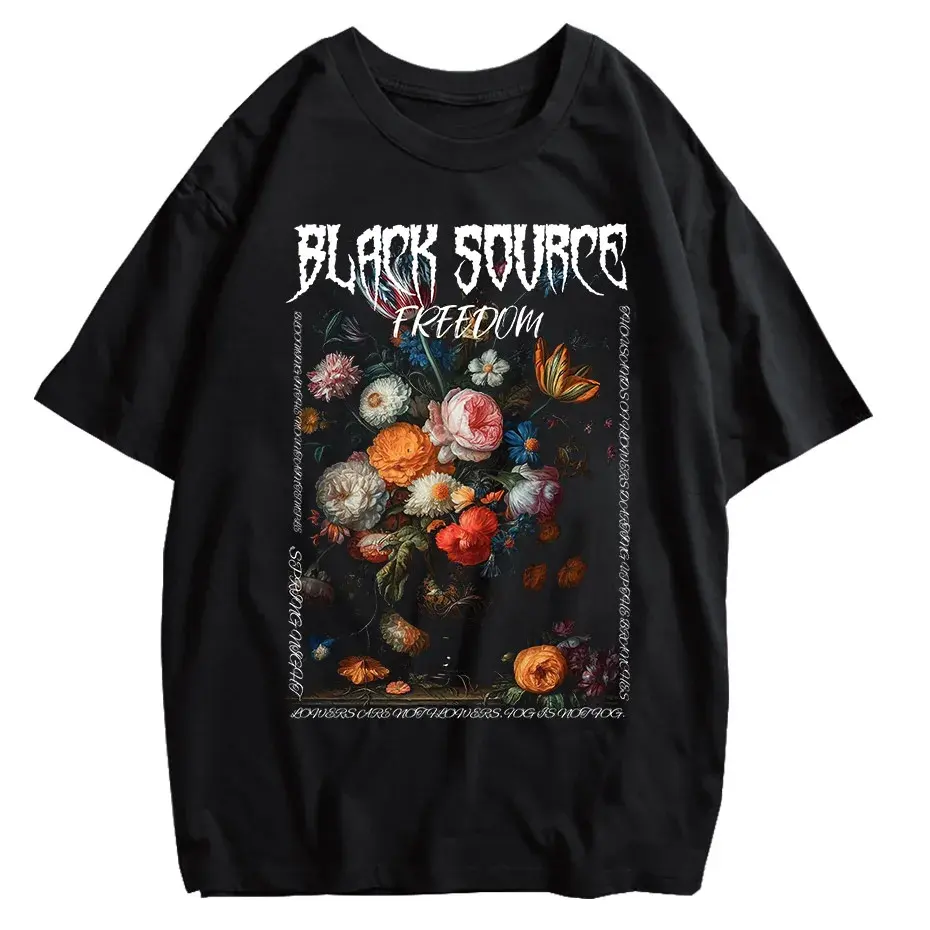 Gothic Rose Letter Print Vintage Washed Oversized T-Shirt by Vimost Shop