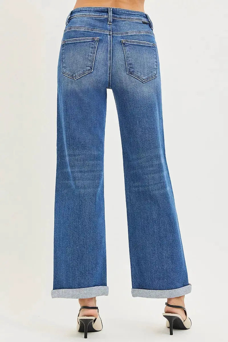 RISEN Full Size High Rise Relaxed Fit Ankle Straight Cuff Jeans Plus Size by RISEN