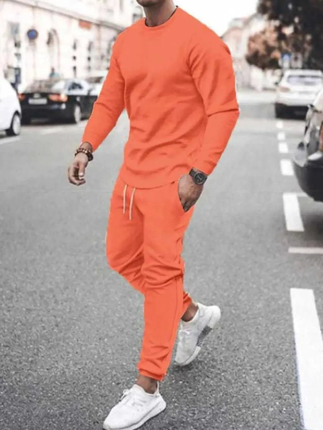 Men's Full Size Round Neck Long Sleeve Top and Pants Set Plus Size by Trendsi