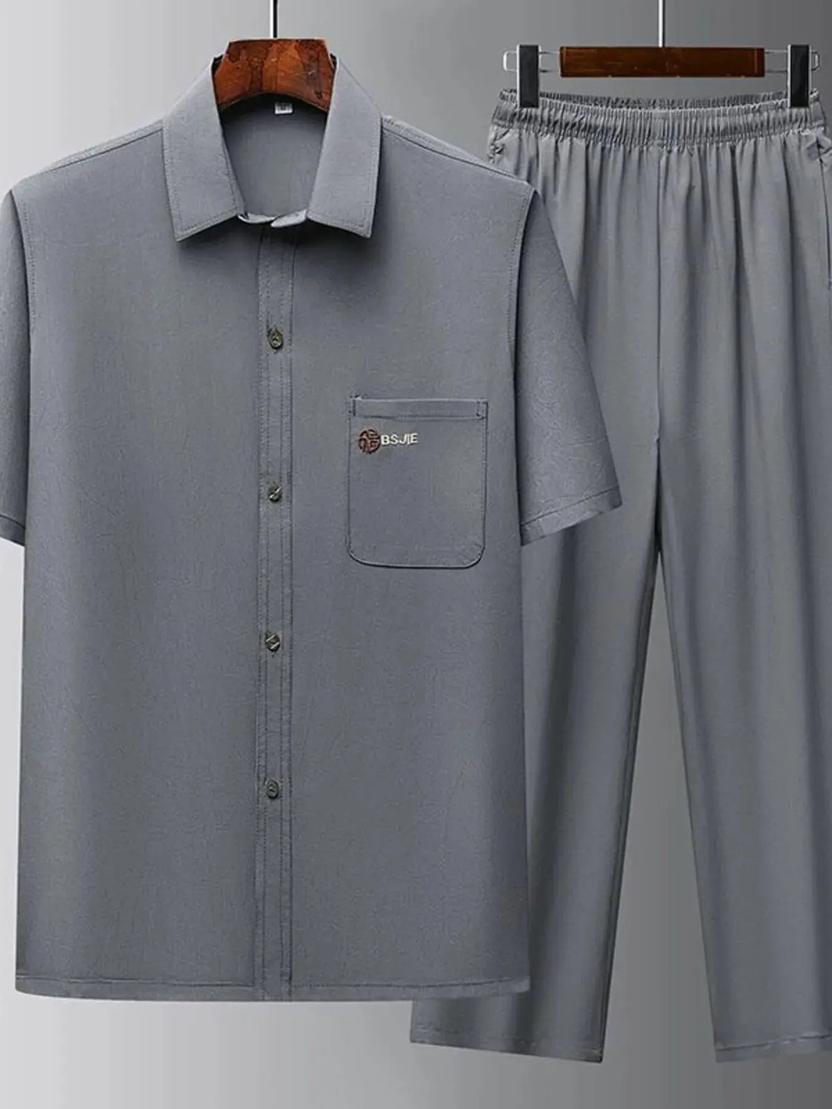 Men's Full Size Button Up Short Sleeve Top and Pants Set Plus Size by Trendsi