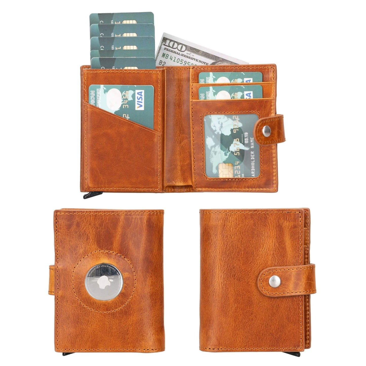 Douglas Genuine Leather Pop-Up Wallet with AirTag Slot - RFID Blocking Cardholder by TORONATA