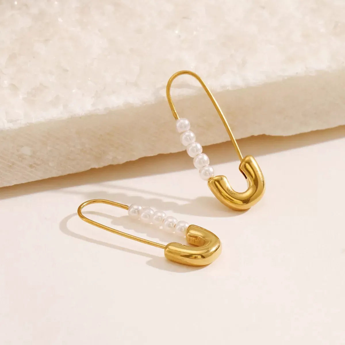 Safety Pin Pearl Accent Earrings by Partner Label