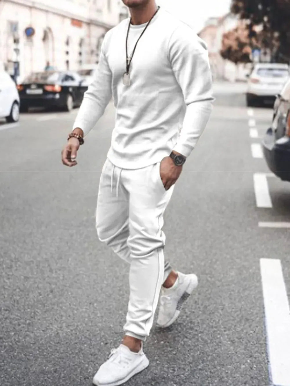 Men's Full Size Round Neck Long Sleeve Top and Pants Set Plus Size by Trendsi