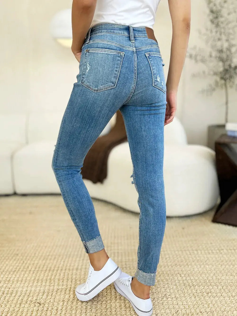 Judy Blue Full Size Mid Rise Destroy & Cuff Skinny Jeans by Judy Blue
