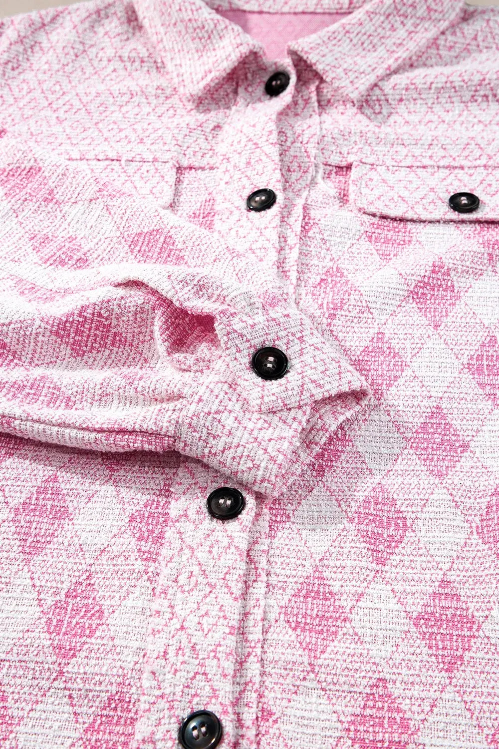 Geometric Print Textured Flap Pocket Shacket by Partner Label