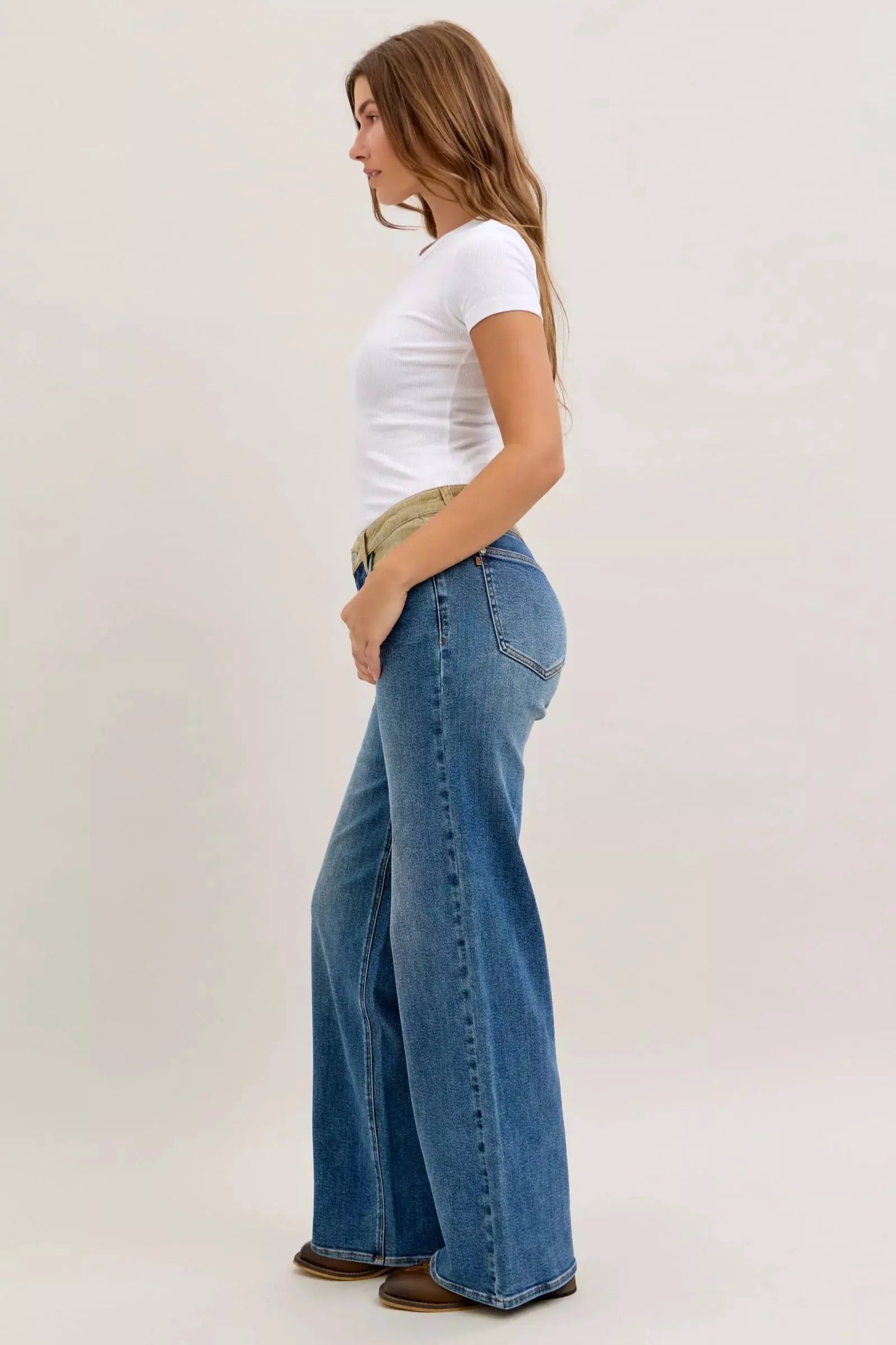 Judy Blue MR Column Straight Jeans with Corduroy Waist by Judy Blue