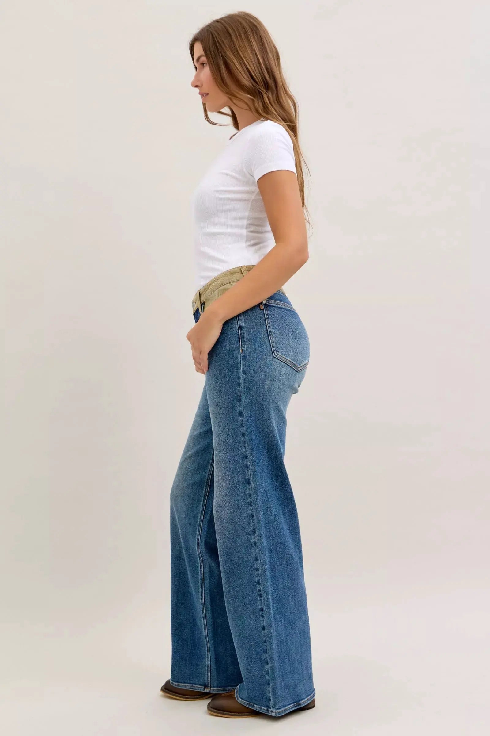Judy Blue MR Column Straight Jeans with Corduroy Waist by Judy Blue