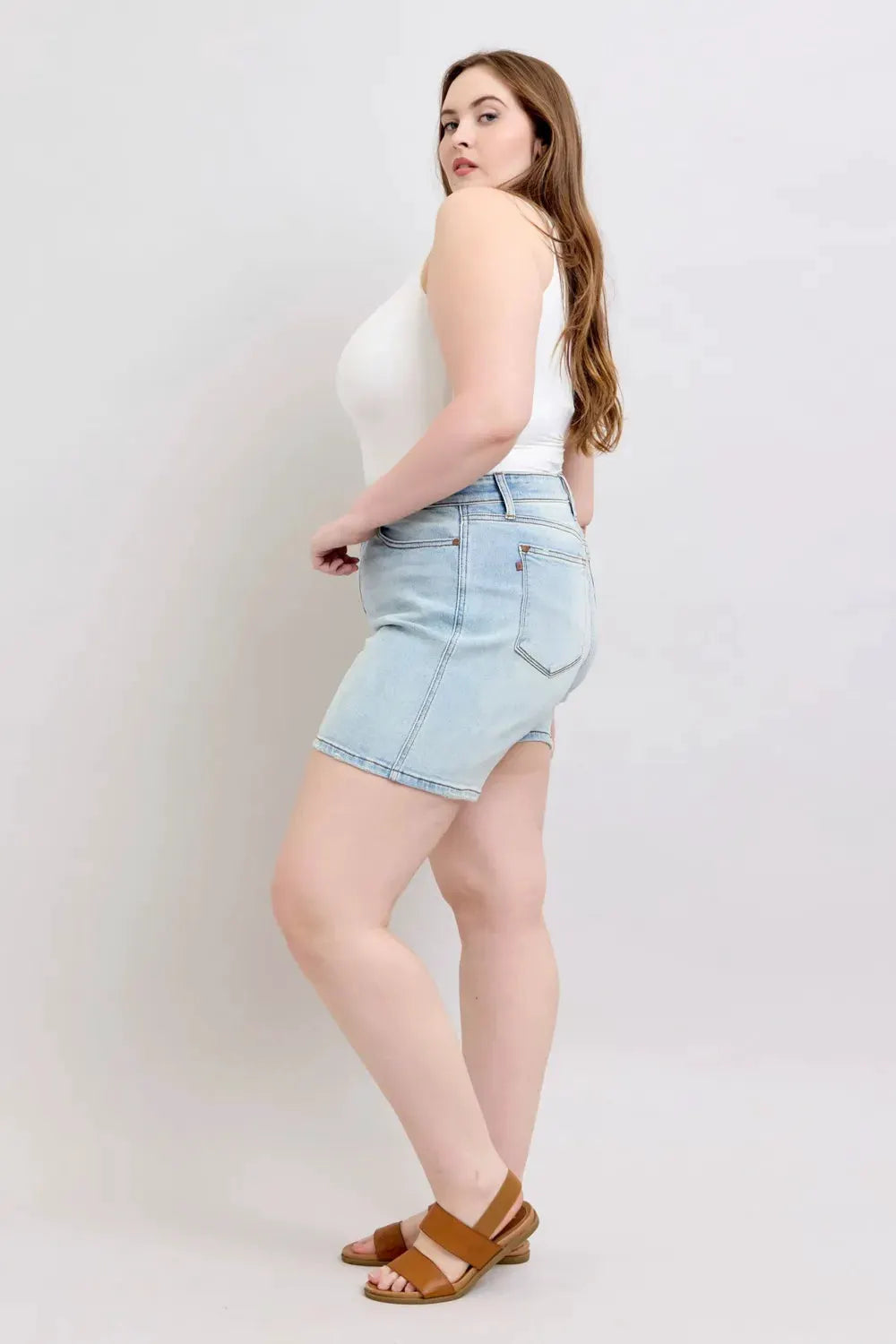 Judy Blue Full Size 2 Button Denim Shorts with Pockets Plus Size by Judy Blue