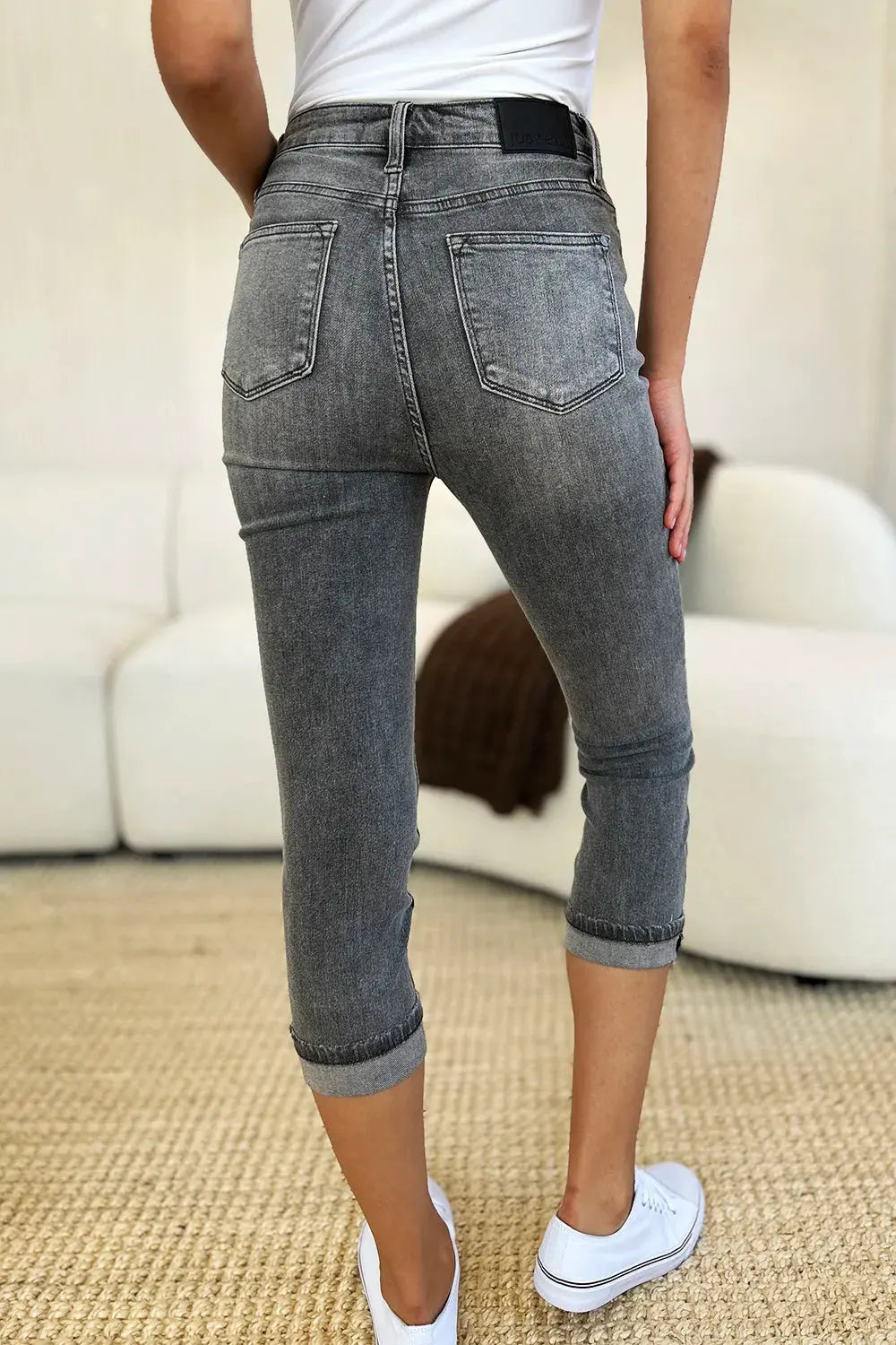 Judy Blue Full Size Button Fly High Waist Cuffed Capris by Judy Blue