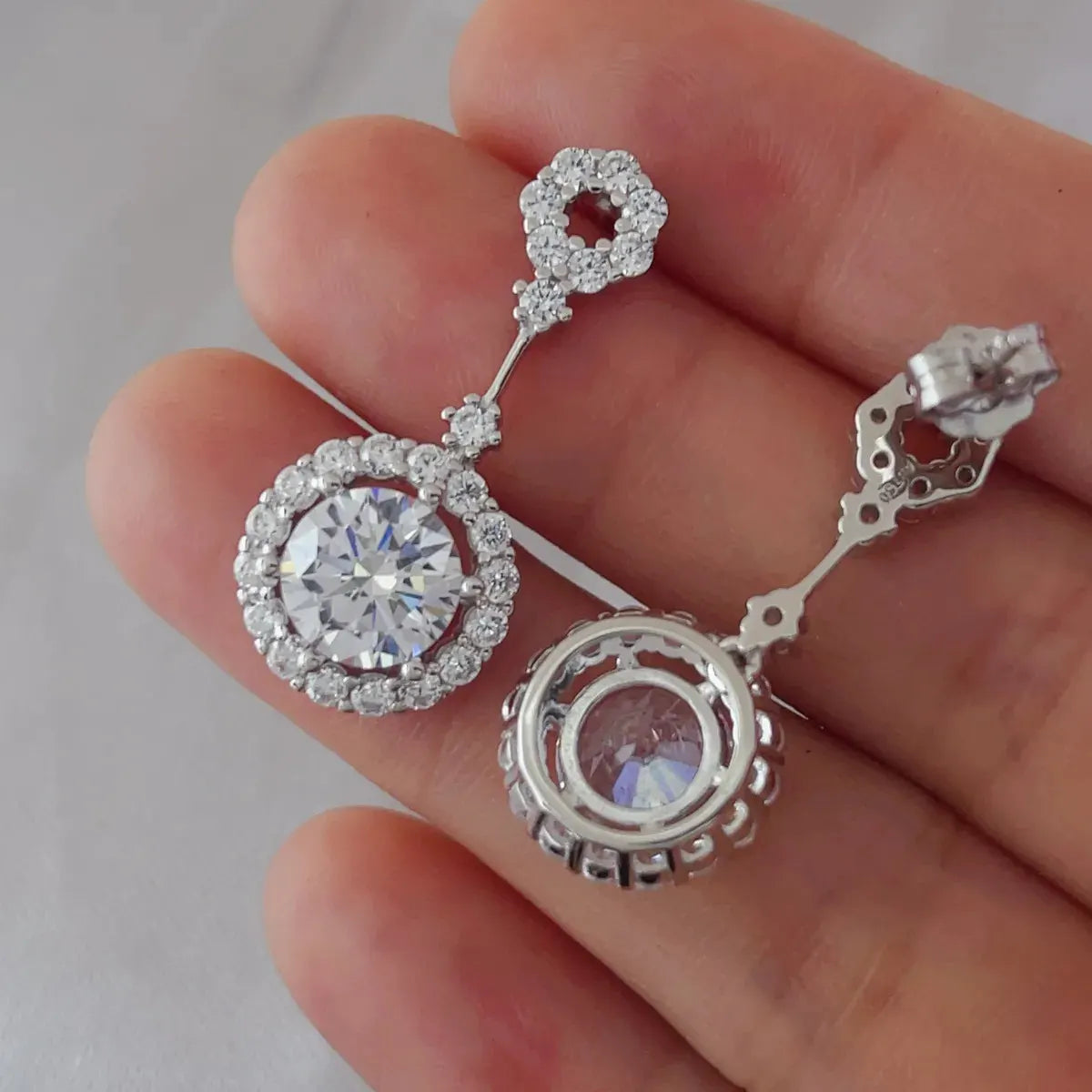 4 Carat Crystal Drop Dangle Earrings with Round Halo Design by Partner Label