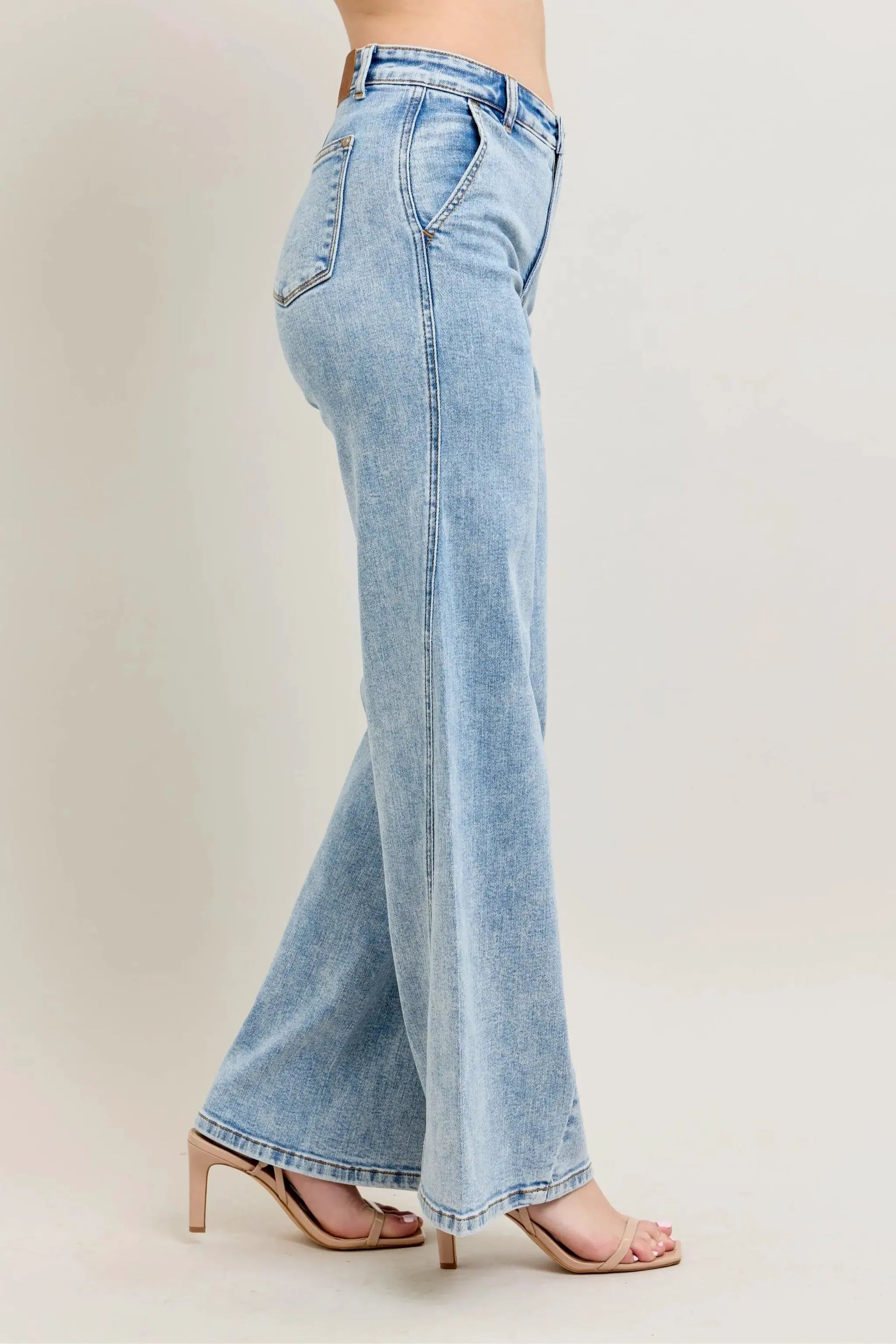 Judy Blue Full Size High Waist Wide Leg Jeans with Skewed Inseam Plus Size by Judy Blue