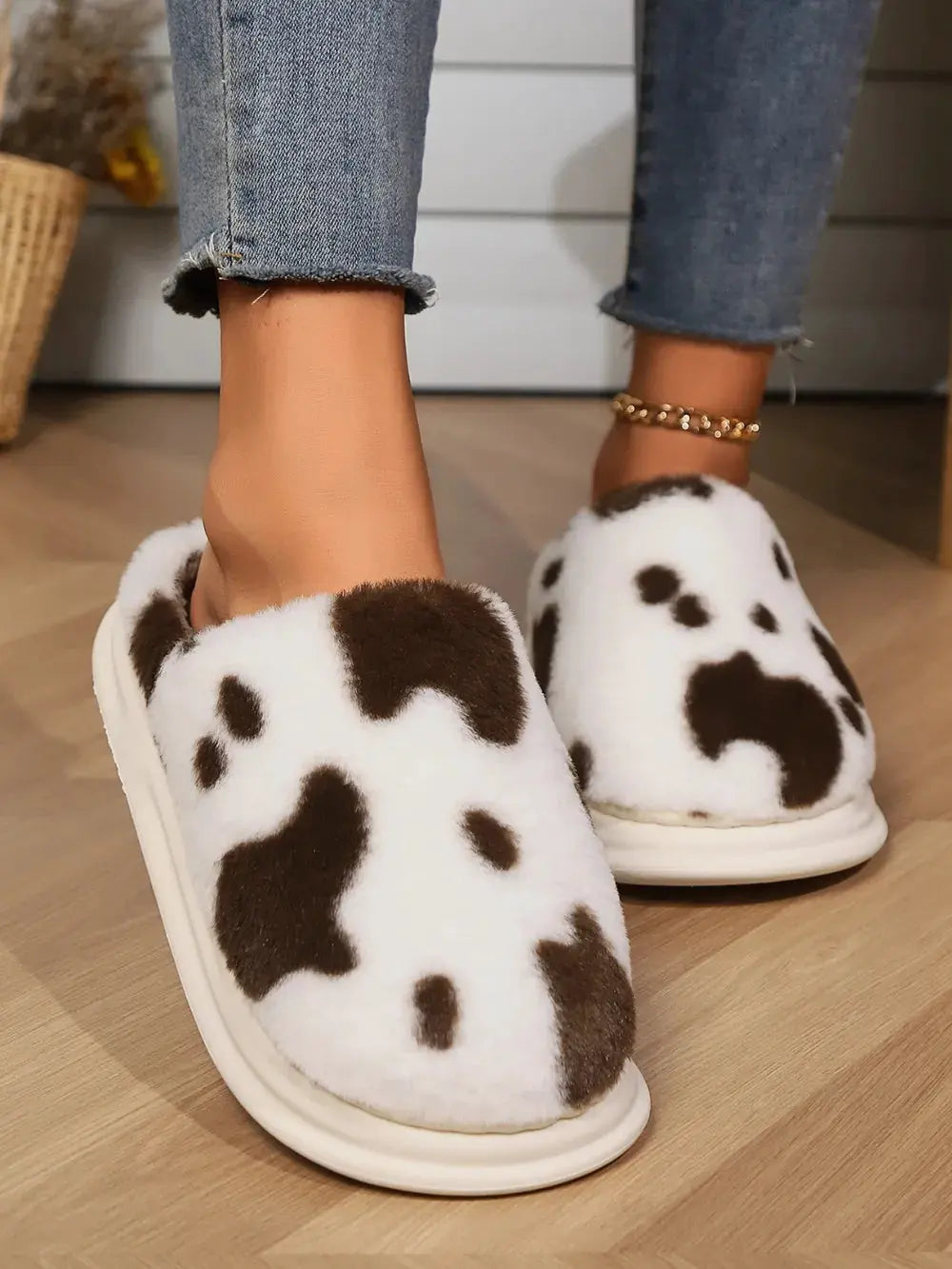 Animal Print Faux Fur Slippers by Partner Label