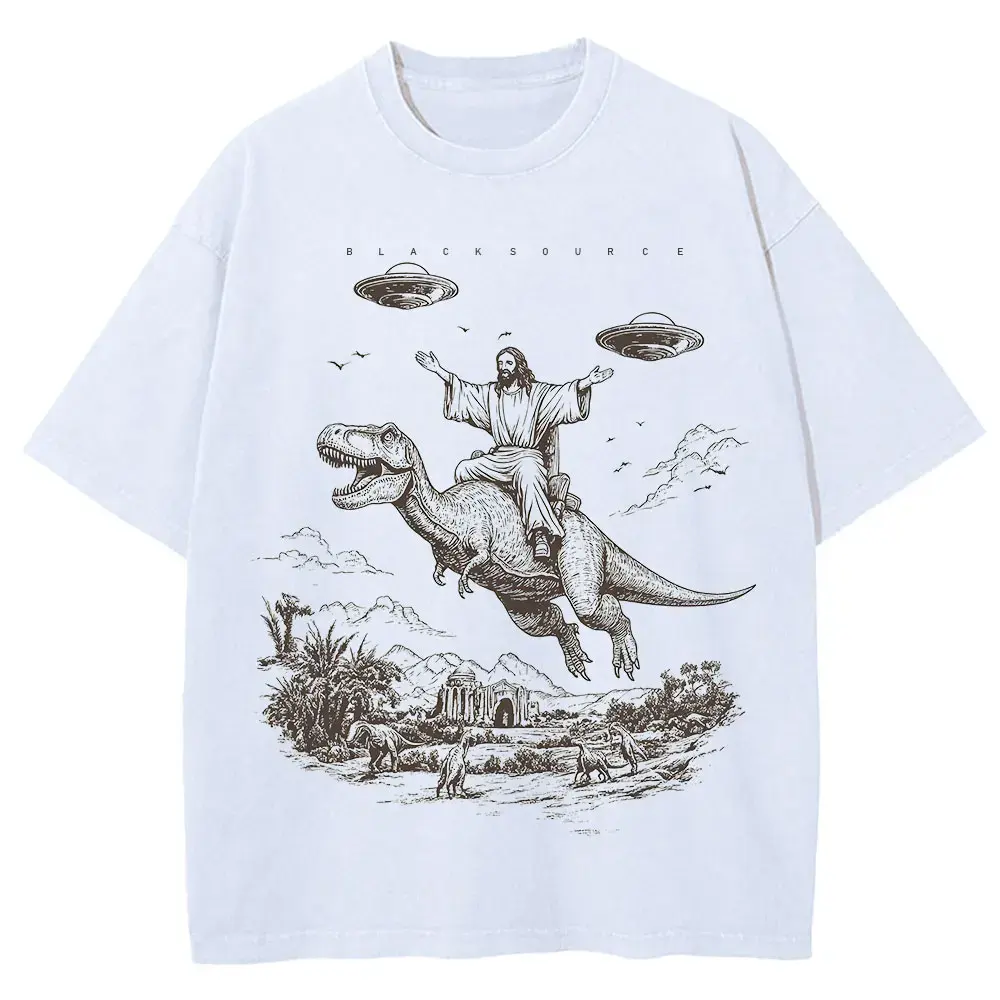 Vintage Cartoon Dinosaur Graphic T-Shirt Washed Oversized Streetwear Tee by Vimost Shop