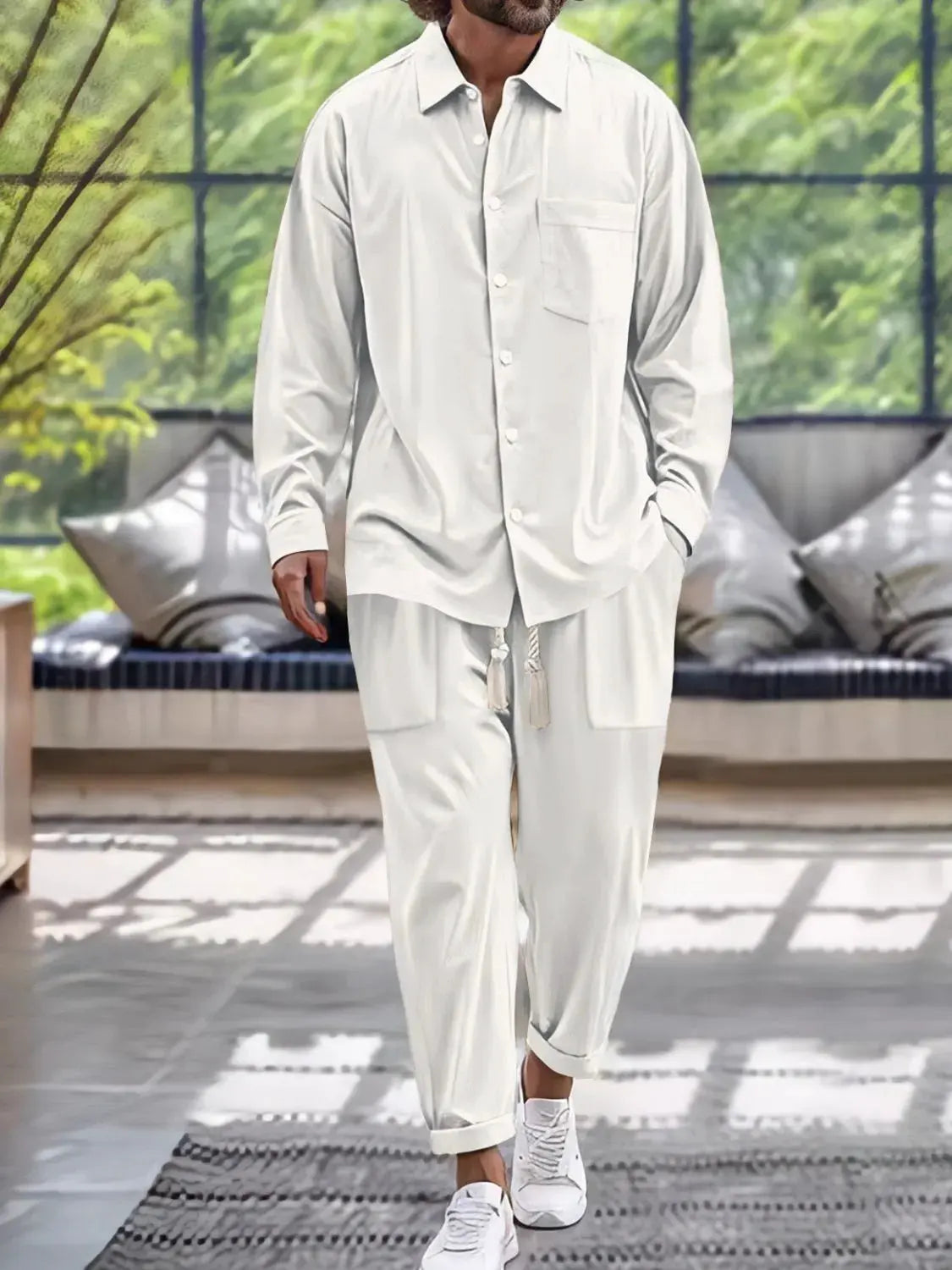 Men's Button Down Long Sleeve Shirt and Pants Set by Trendsi