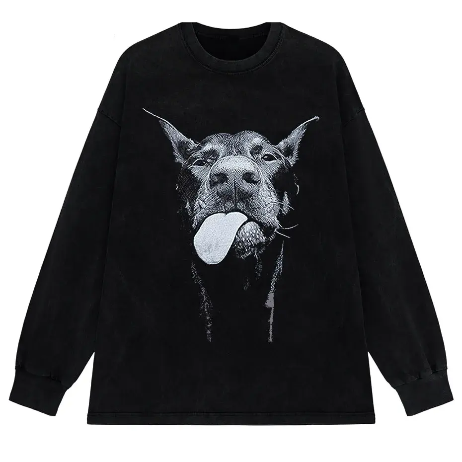Gothic Dog Letter Print Vintage Washed Oversized T-Shirt by Vimost Shop