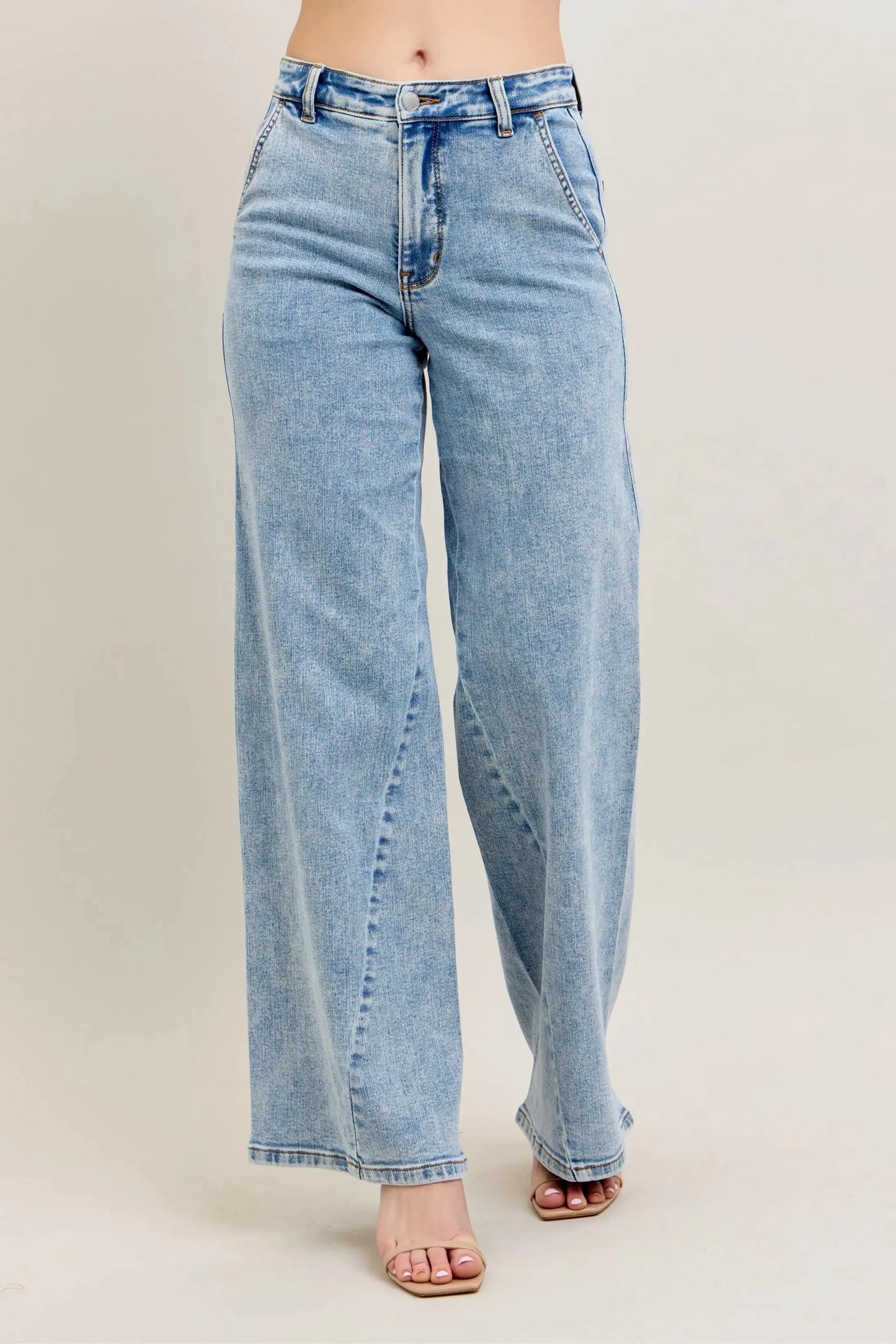 Judy Blue Full Size High Waist Wide Leg Jeans with Skewed Inseam Plus Size by Judy Blue