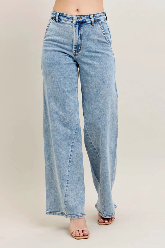 Judy Blue Full Size High Waist Wide Leg Jeans with Skewed Inseam Plus Size by Judy Blue