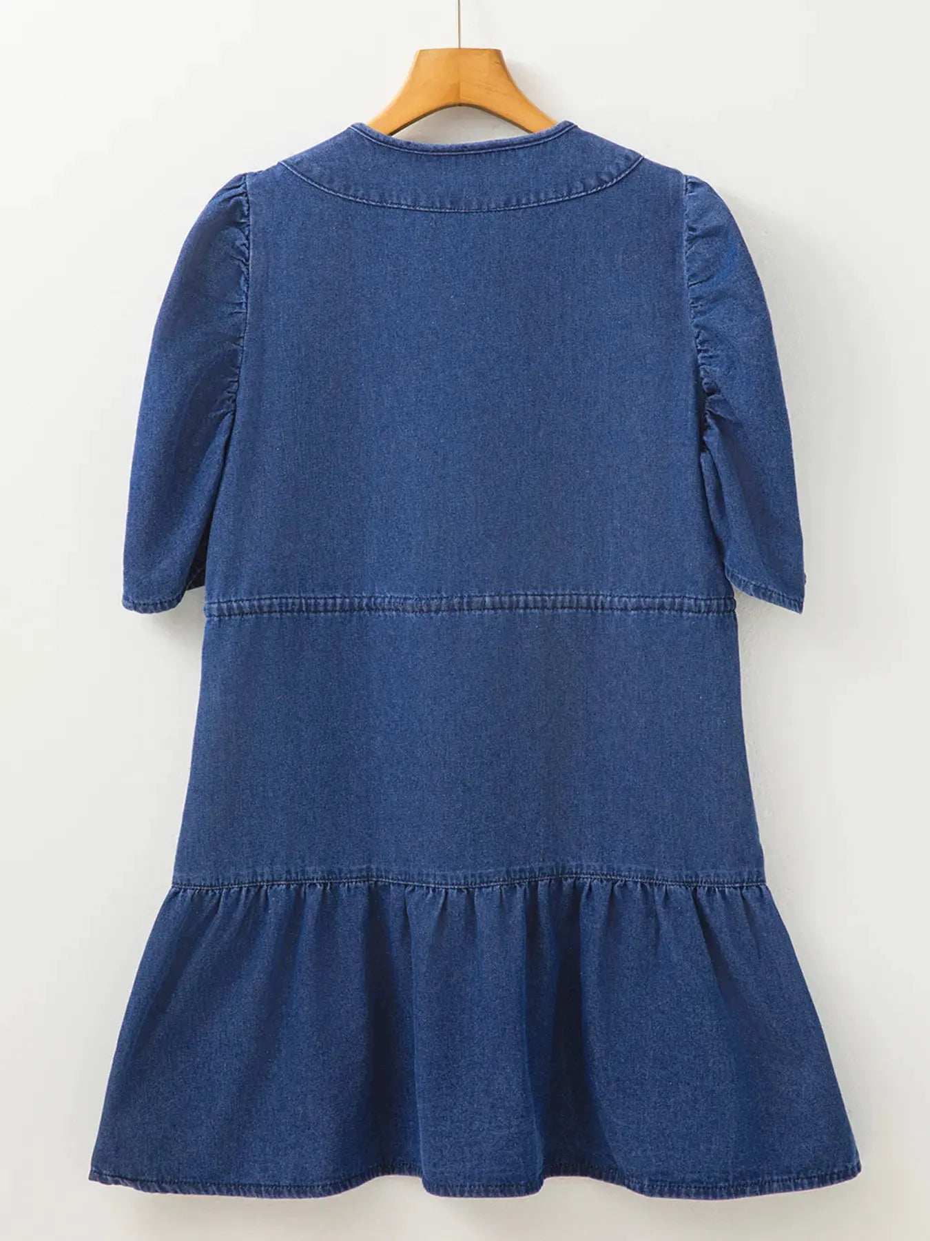 Drawstring High Waist Puff Sleeve Denim Mini Dress by Partner Label