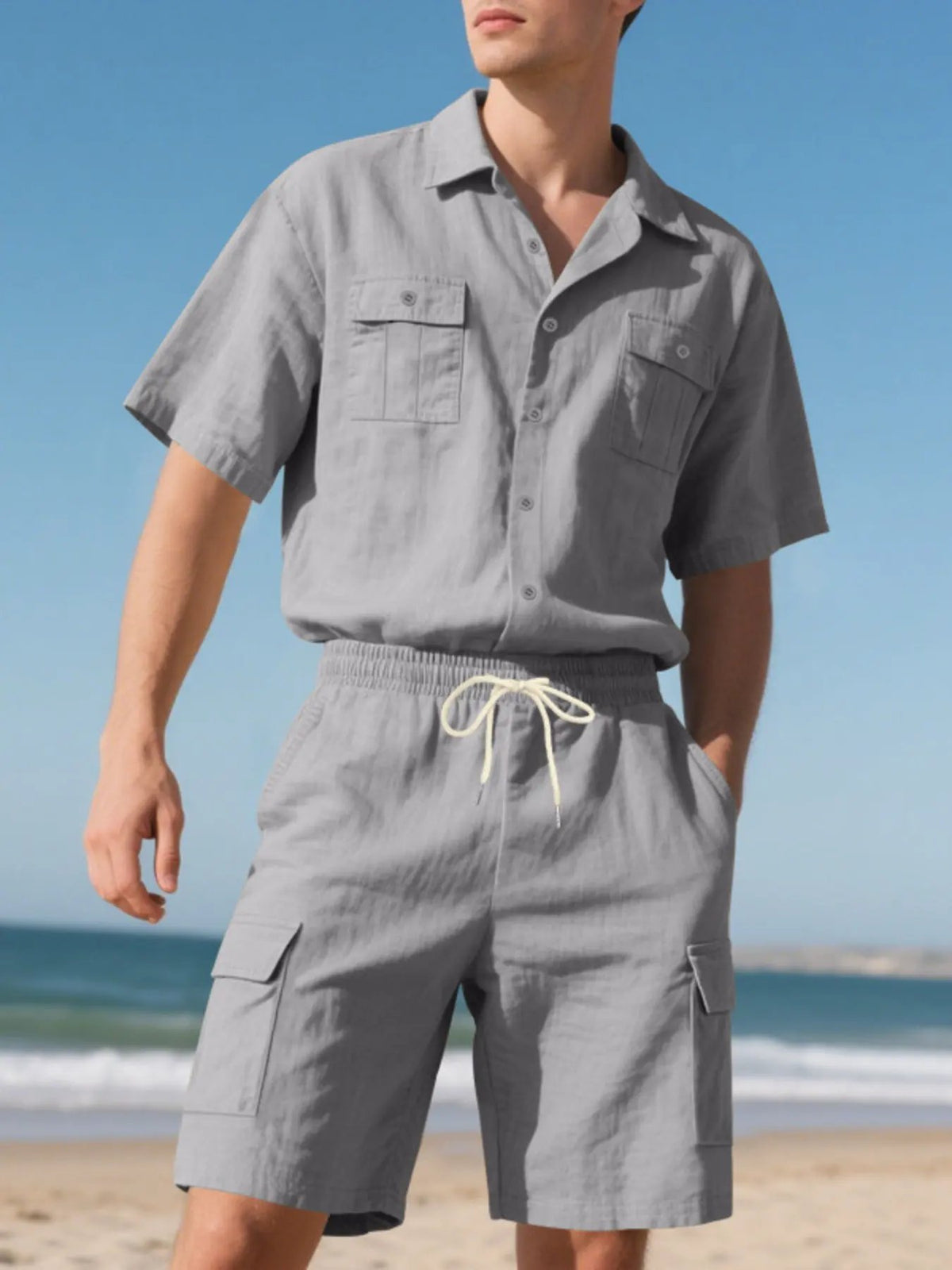 Men's Full Size Button Up Shirt and Shorts Set Plus Size by Trendsi