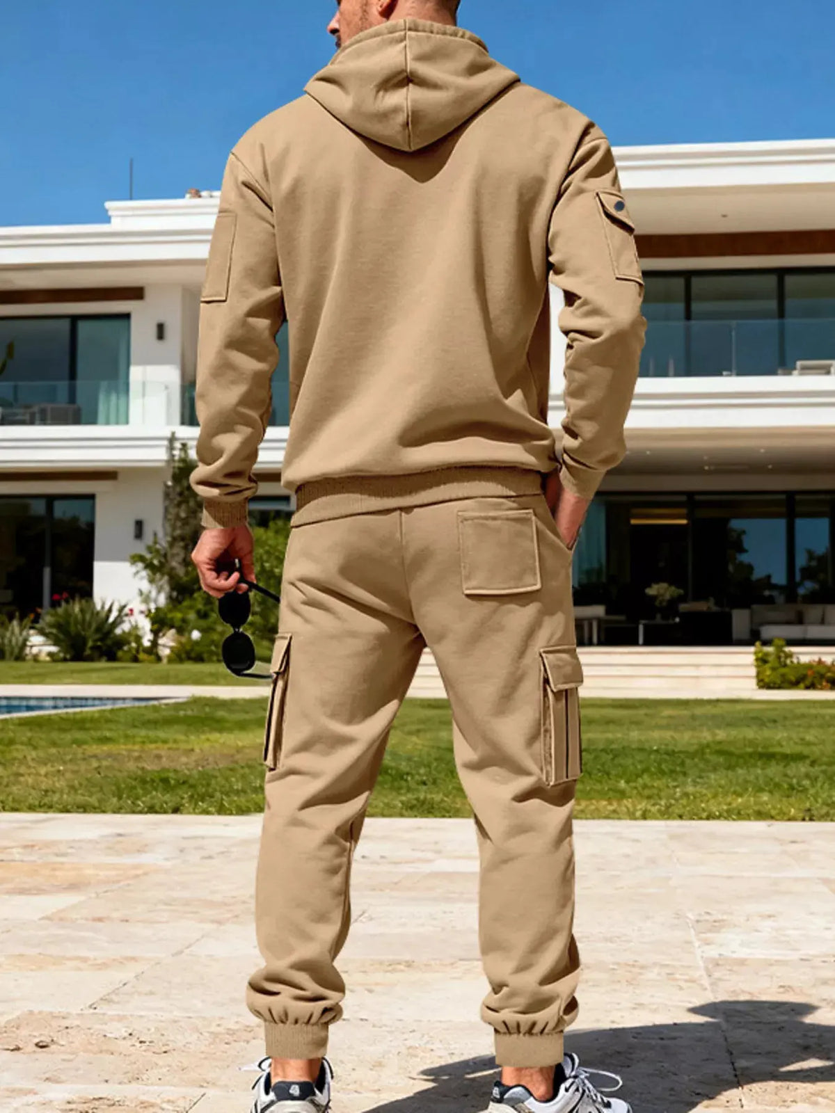 Men's Full Size Half Zip Hoodie and Cargo Pants Set Plus Size by Trendsi