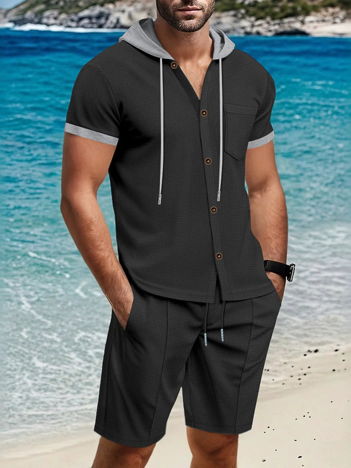 Men's Full Size Casual Hooded Top & Shorts Set Plus Size by Trendsi