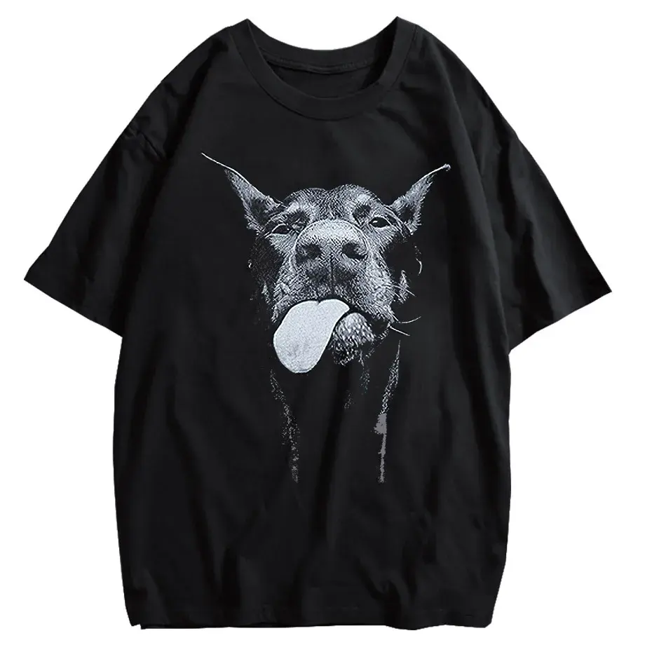 Gothic Dog Letter Print Vintage Washed Oversized T-Shirt by Vimost Shop