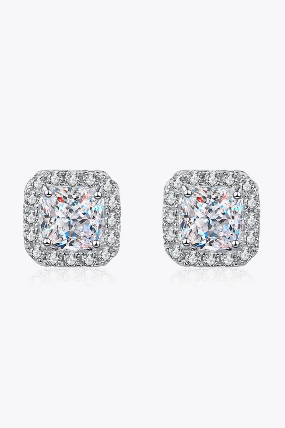 925 Sterling Silver Inlaid 2 Carat Moissanite Square Stud Earrings by Partner Label