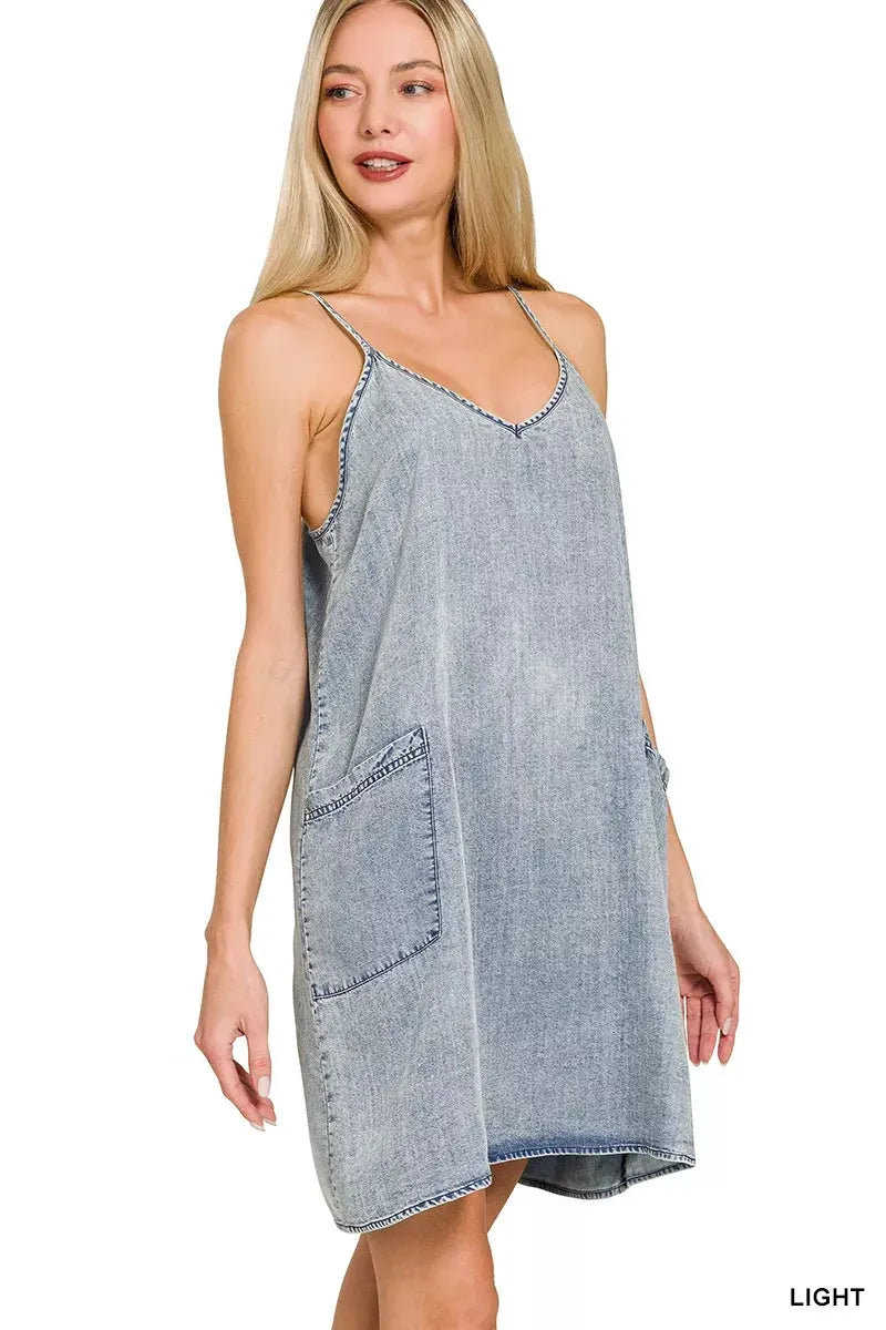 Zenana Enzyme Stone Washed Lyocell Mini Dress by Zenana