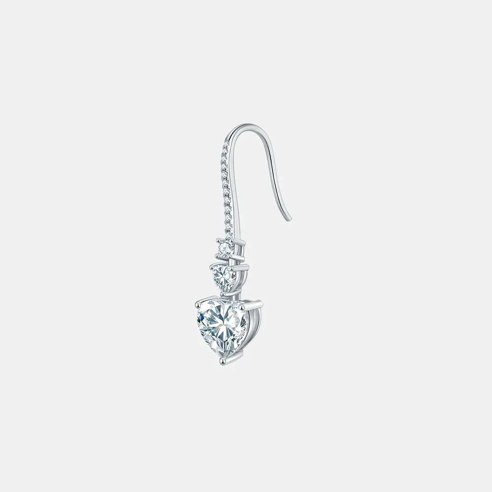 5.44 Carat 925 Sterling Silver Moissanite Heart Drop Earrings by Partner Label