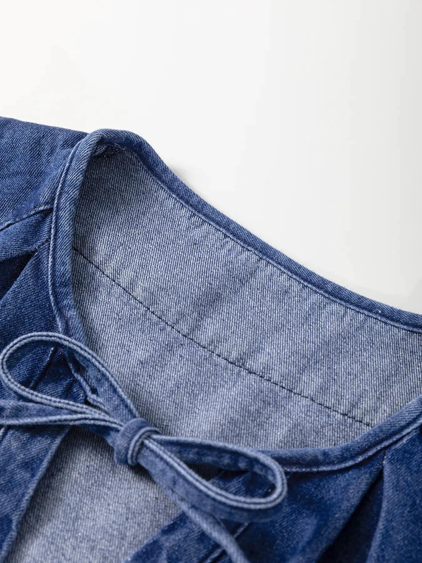 Drawstring High Waist Puff Sleeve Denim Mini Dress by Partner Label