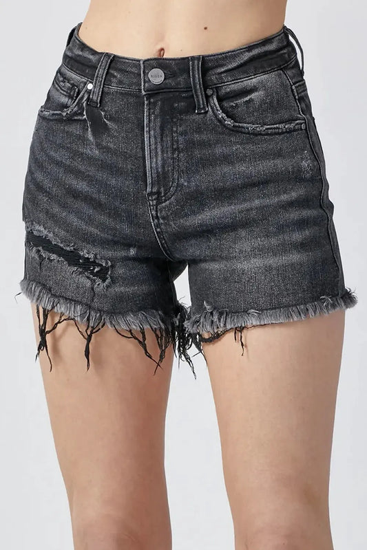 RISEN Raw Hem Denim Shorts with Pockets by RISEN