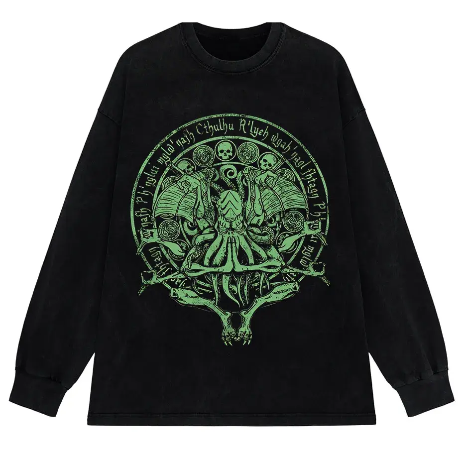 Vintage Green Cthulhu T-Shirt Men Oversized Streetwear Tee by Vimost Shop