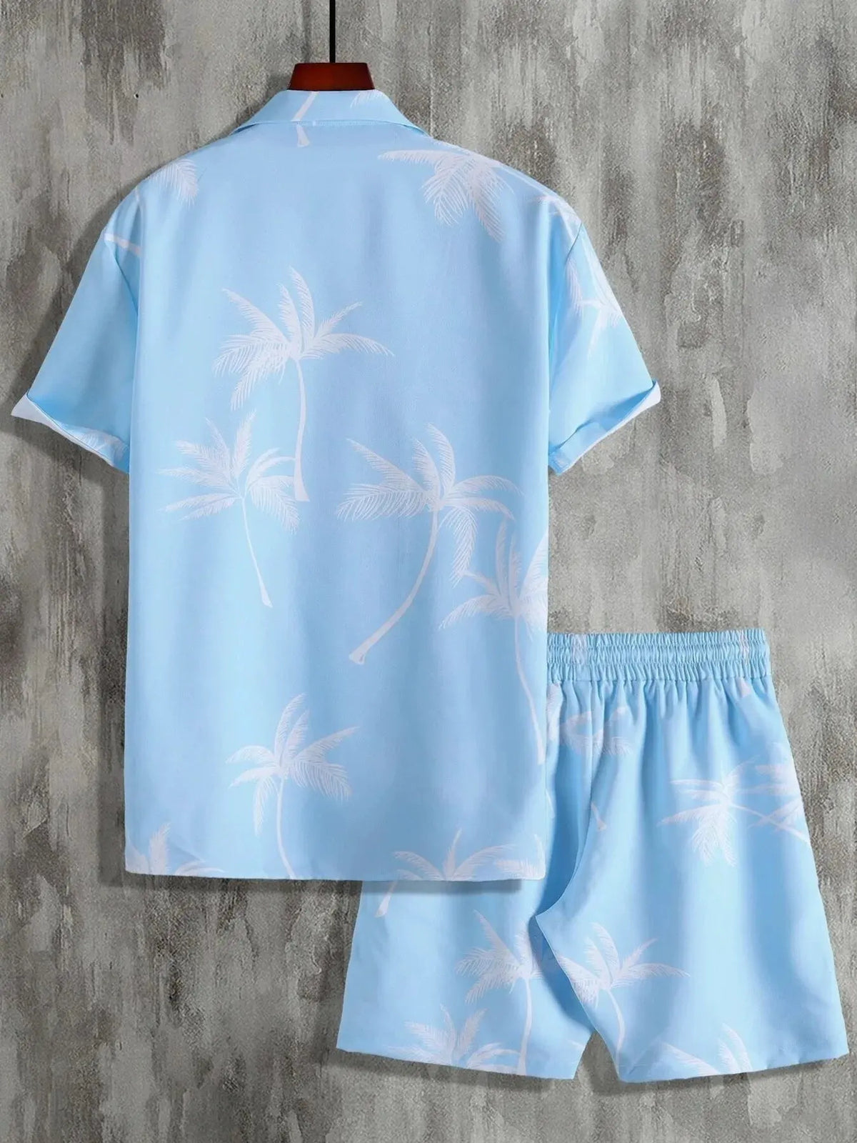 Men's Full Size Palm Print Button Up Shirt and Shorts Set Plus Size by Trendsi