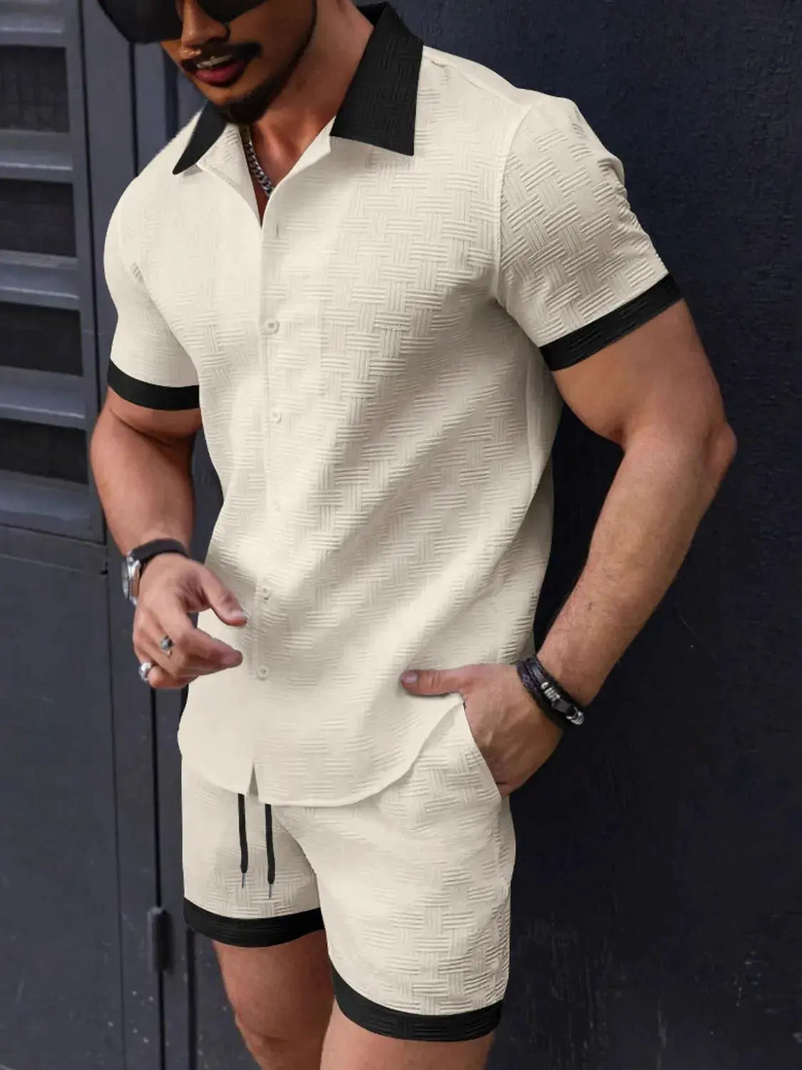 Men's Button Up Short Sleeve Shirt and Shorts Set by Trendsi