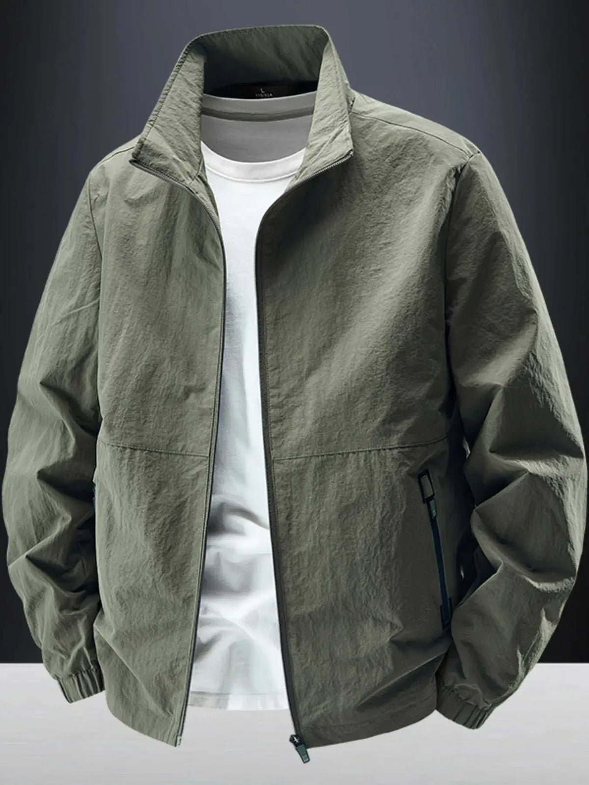 Men's Plus Size Zip Up Long Sleeve Jacket by Trendsi