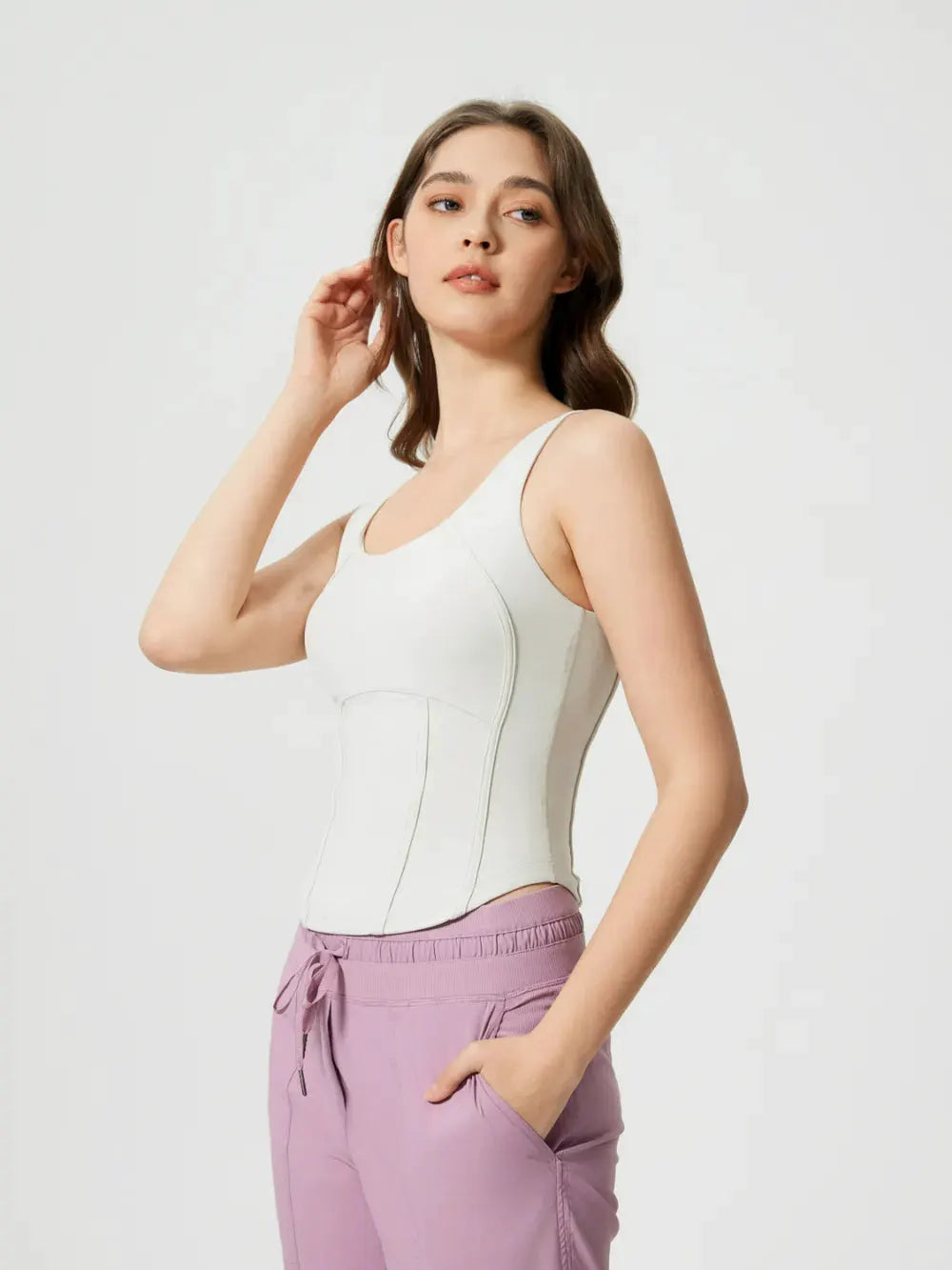 Millennia Round Neck Wide Strap Active Tank with Detachable Chest Pads by Millennia