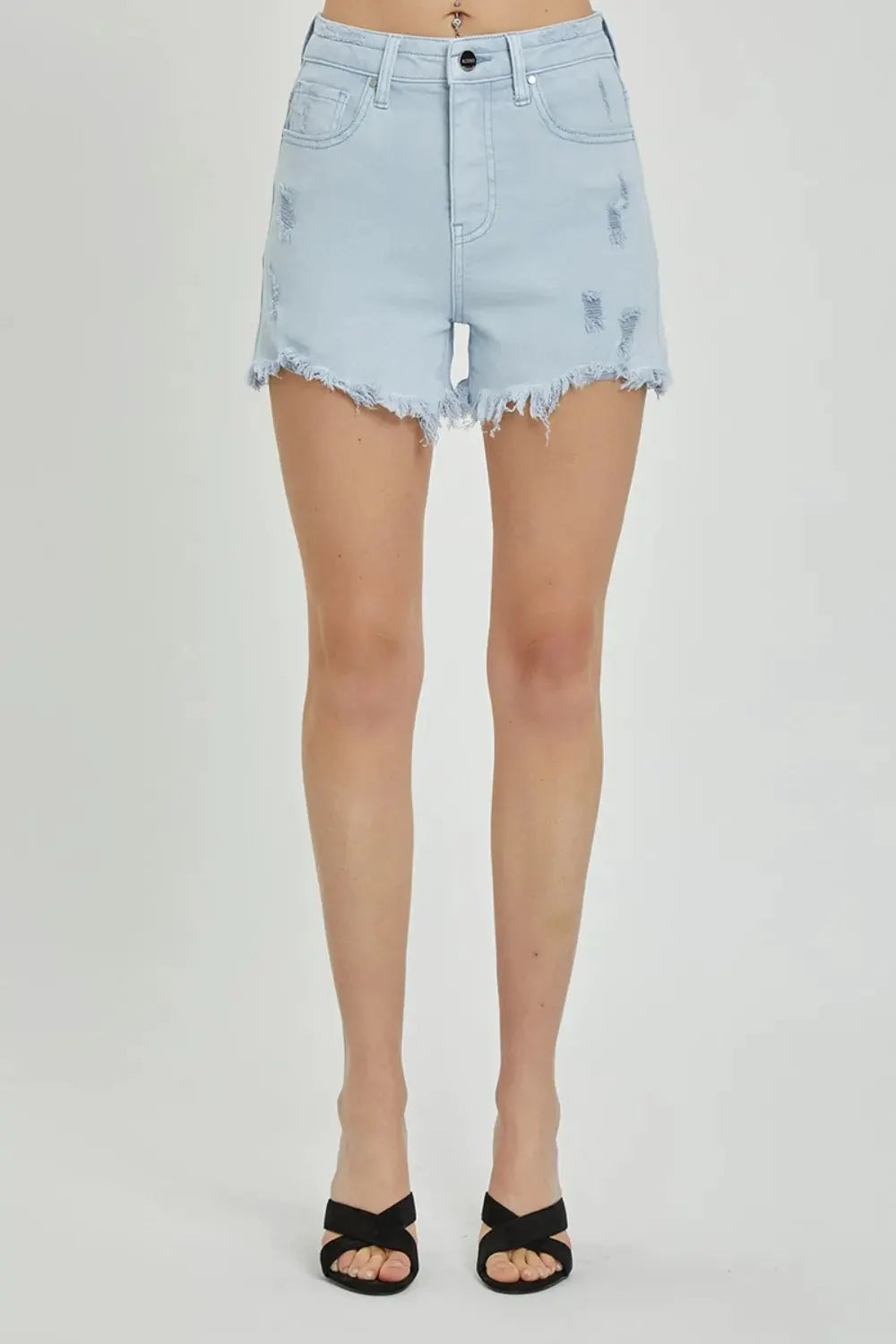 RISEN Full Size High Rise Distressed Detail Denim Shorts by RISEN