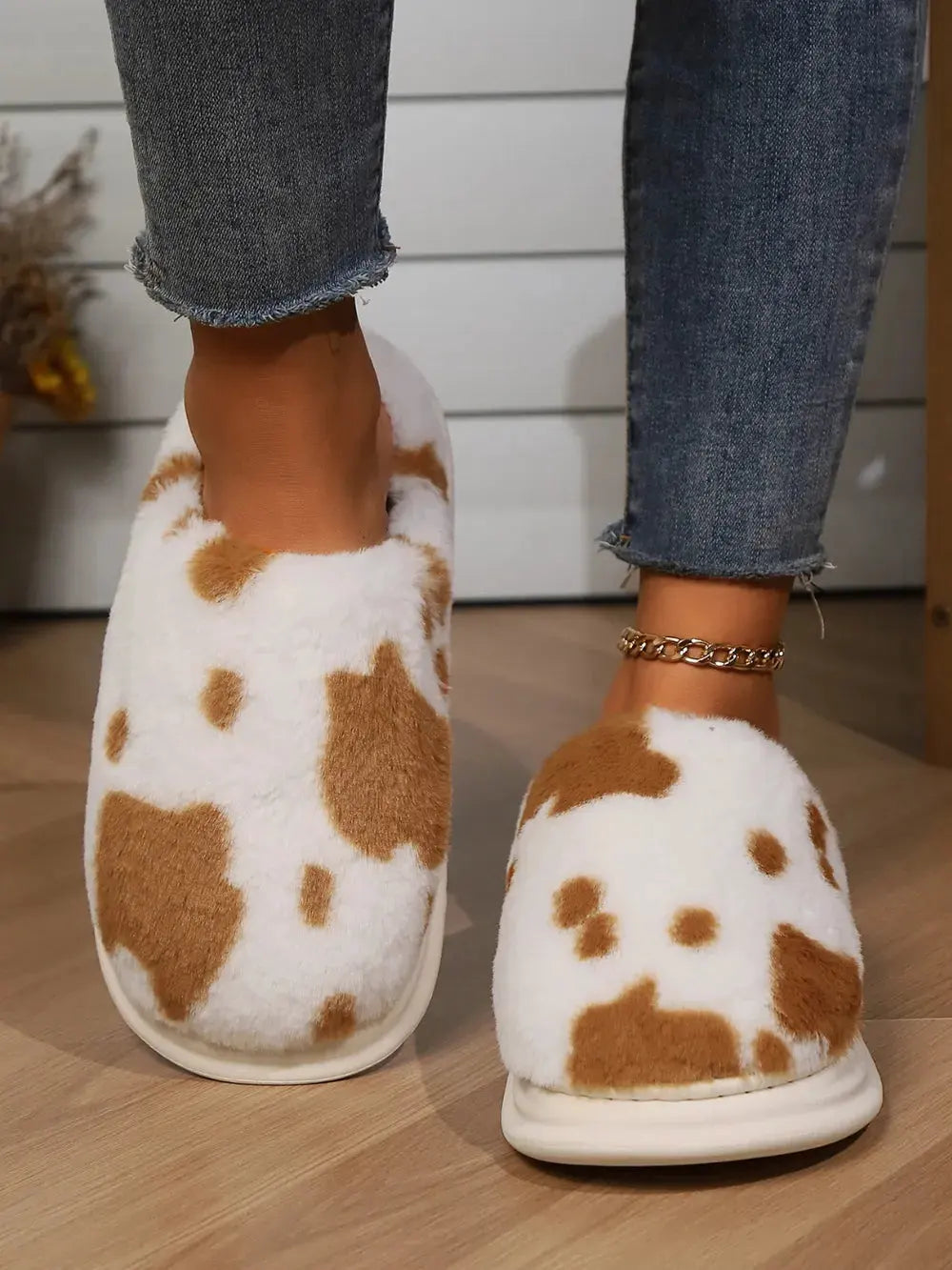 Animal Print Faux Fur Slippers by Partner Label