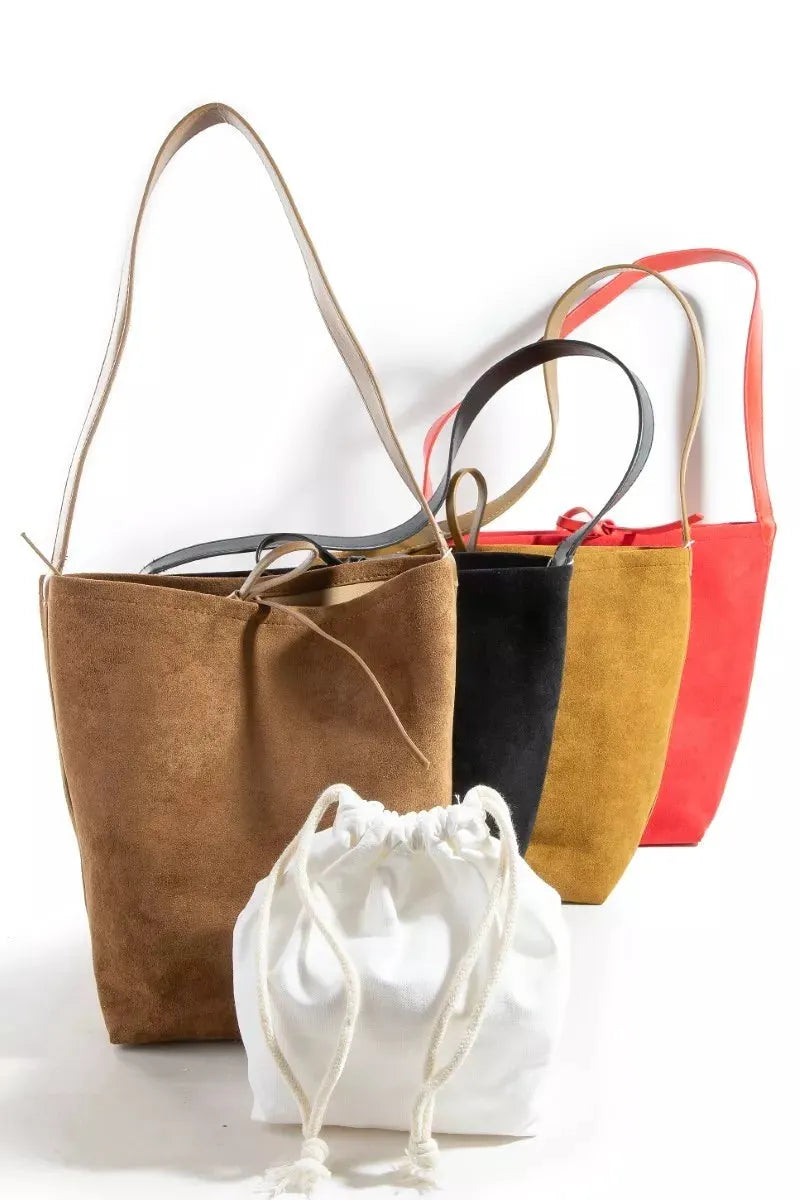 Fame Bucket Pouch Faux Suede Tote Bag by Fame
