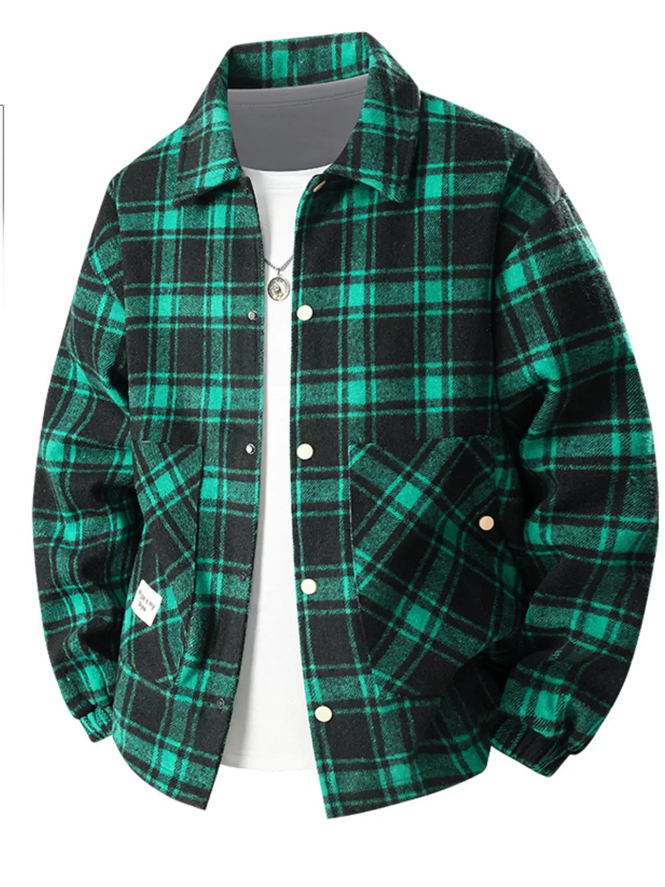 Men's Plus Size Plaid Button-Up Casual Shacket by Partner Label