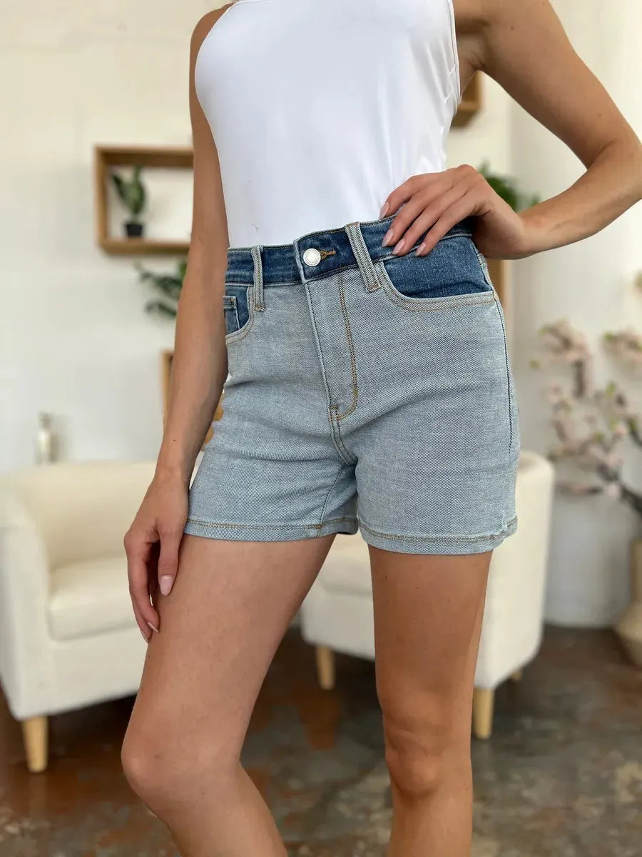 Judy Blue Full Size Color Block Denim Shorts by Judy Blue