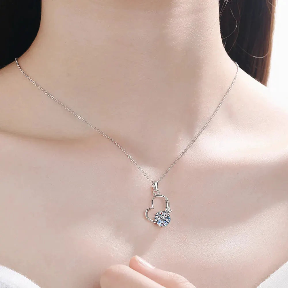2 Carat Moissanite Heart 925 Sterling Silver Necklace by Partner Label