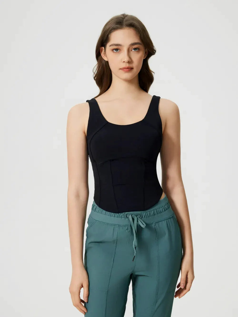 Millennia Round Neck Wide Strap Active Tank with Detachable Chest Pads by Millennia
