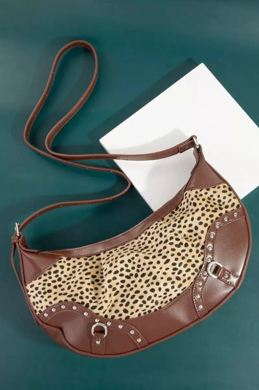Fame Spotted Leopard Print Half Moon Shoulder Bag by Fame