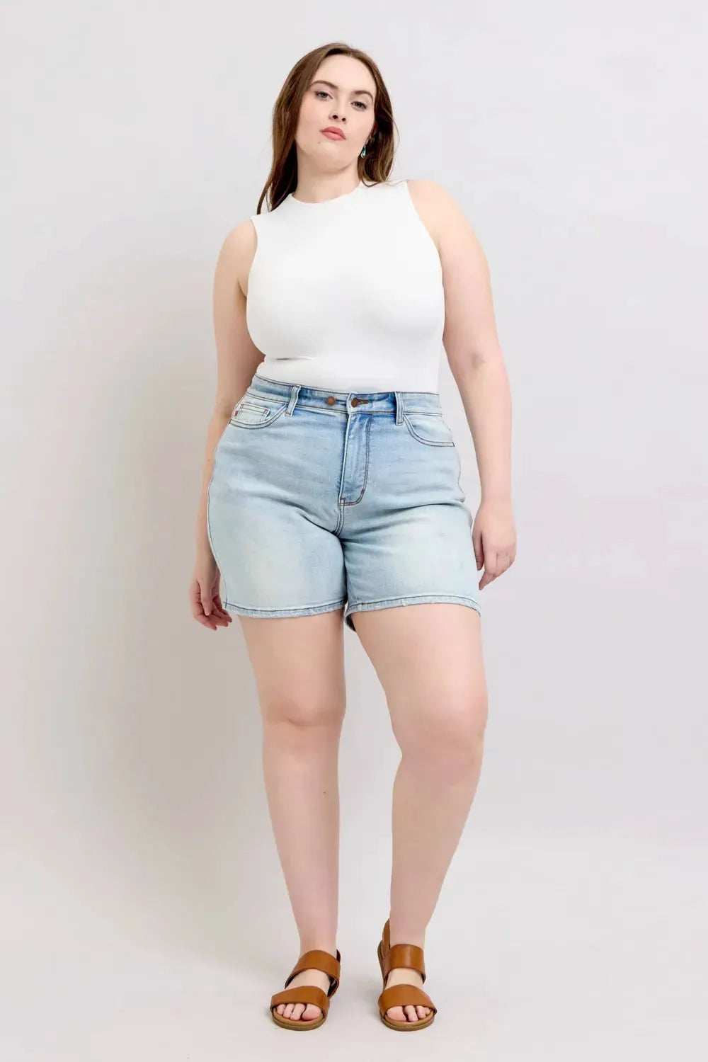 Judy Blue Full Size 2 Button Denim Shorts with Pockets Plus Size by Judy Blue