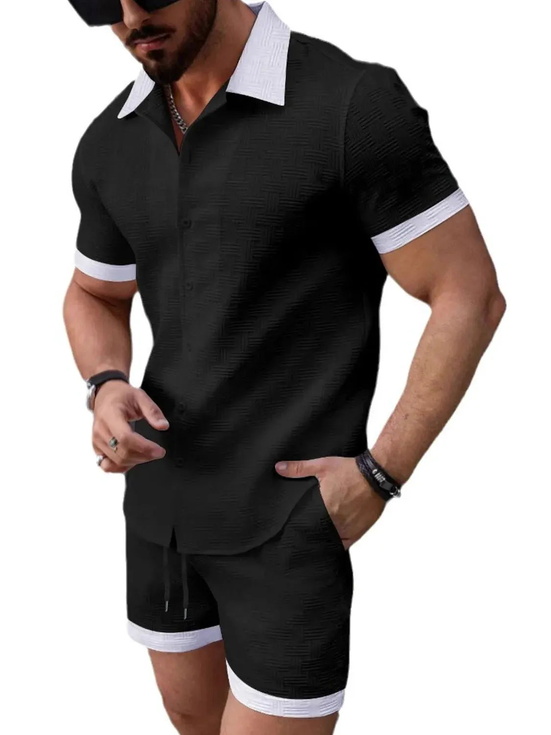 Men's Button Up Short Sleeve Shirt and Shorts Set by Trendsi
